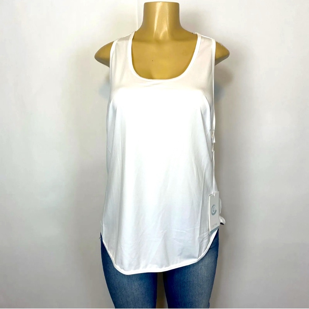 Calme By Johnny Was White Racer back Athletic Tank Top T Women Size L Casual